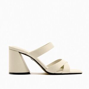 Zara Sculptural Off-White Block Heel Sandals 8